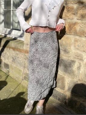 Leopard Print Midi Skirt - White/Black